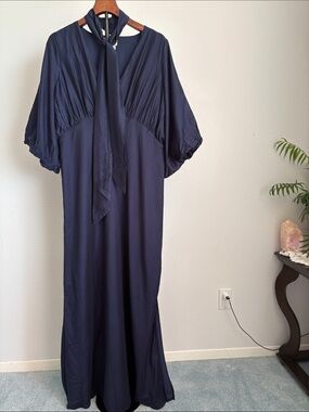 a new day Navy Tie-Neck Maxi with Puff Sleeves women L